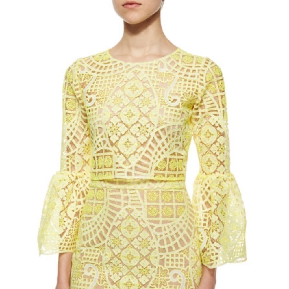 Alexis- NWT Neon Yellow Aurora Long-sleeve Lace Cropped Bell Sleeve Top